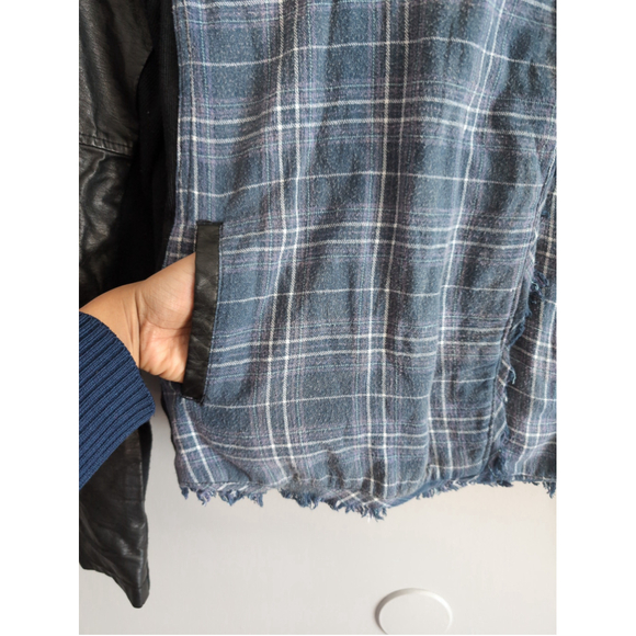Free people Faux Leather Plaid Snap Button Motor Jacket Womens Sz XS Bikercore - Picture 10 of 11